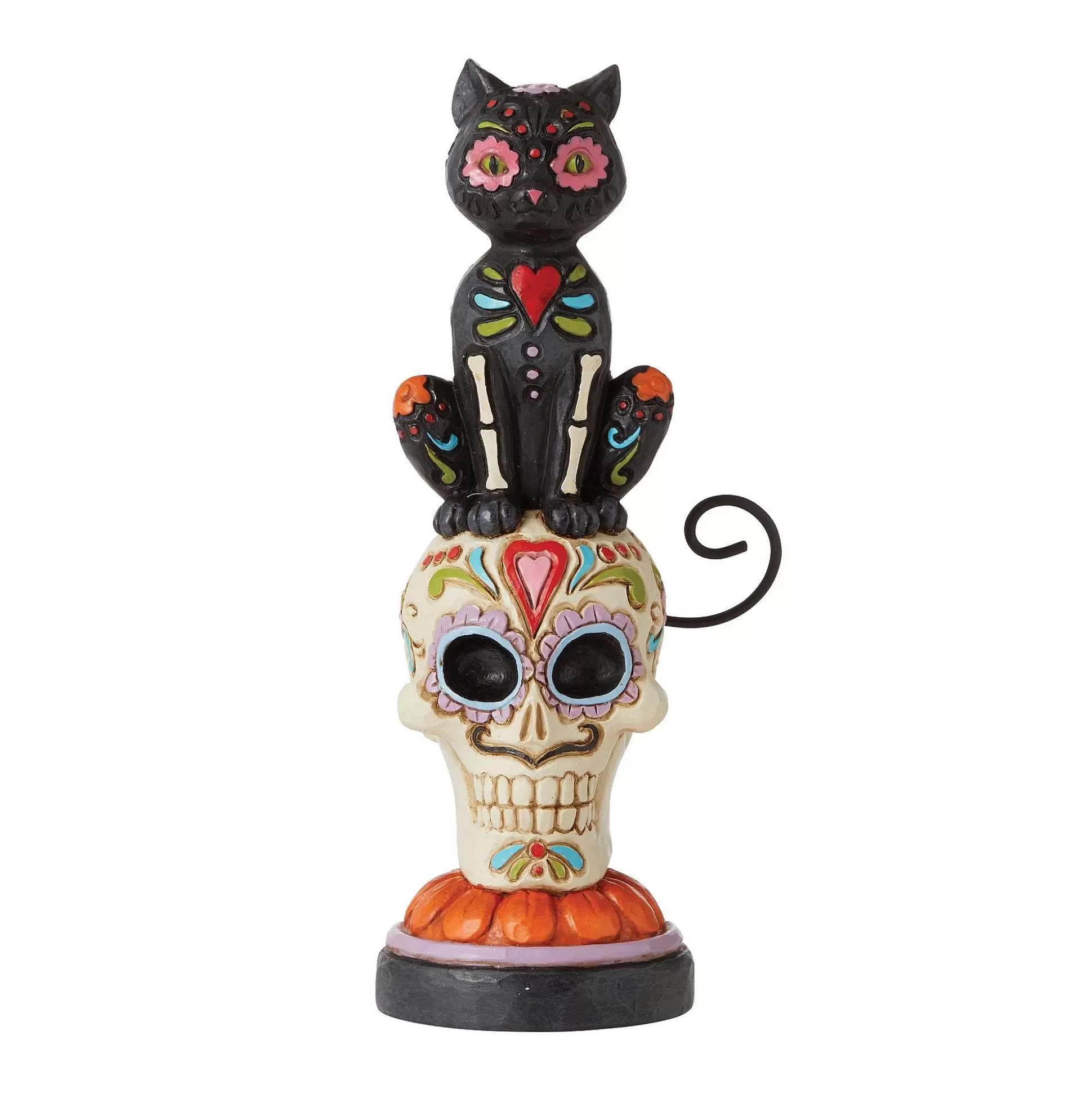 New Enesco Gift Day Of Dead Black Cat On Skull