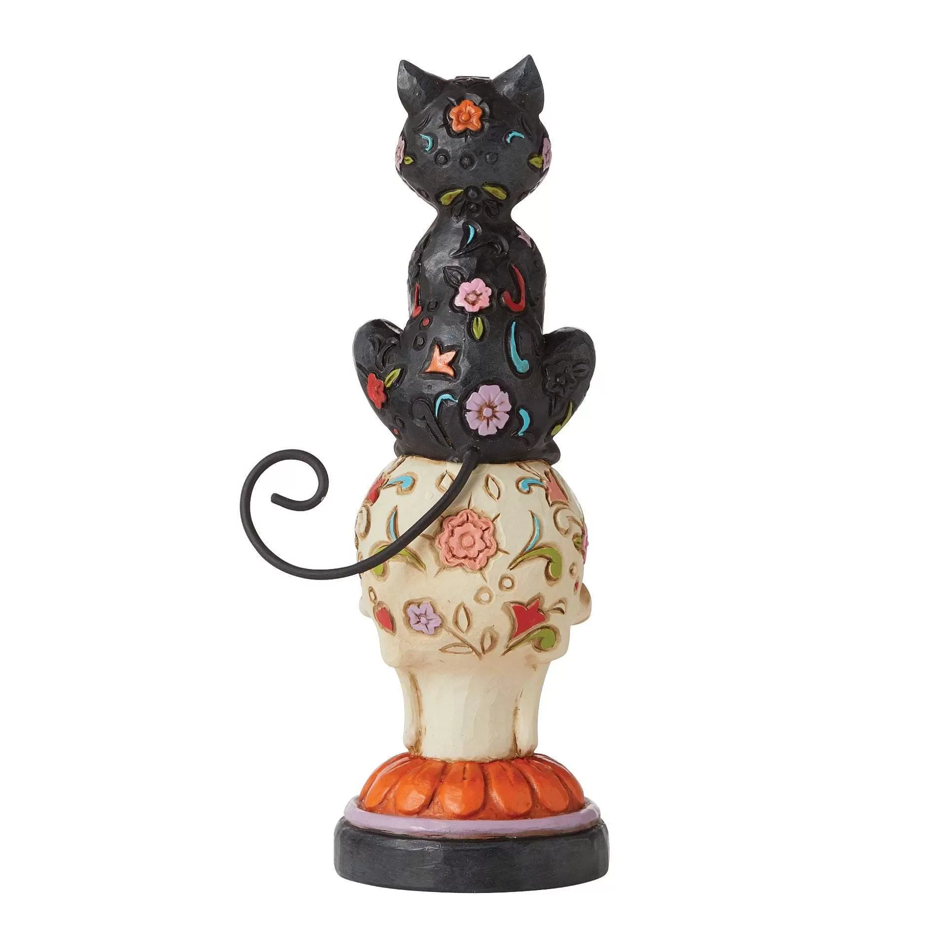 New Enesco Gift Day Of Dead Black Cat On Skull